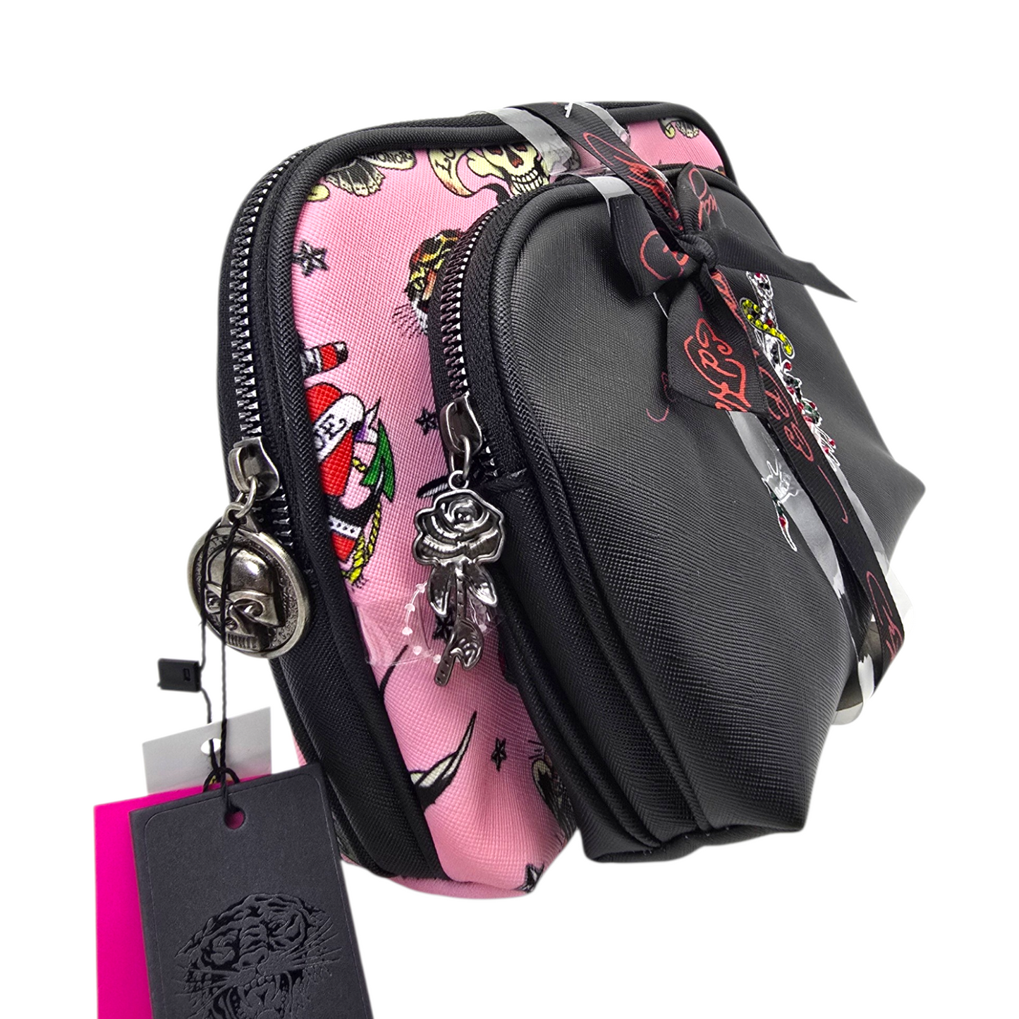 Set de 2 cosmetiqueras estuches bolsas Ed Hardy rosa con daga
