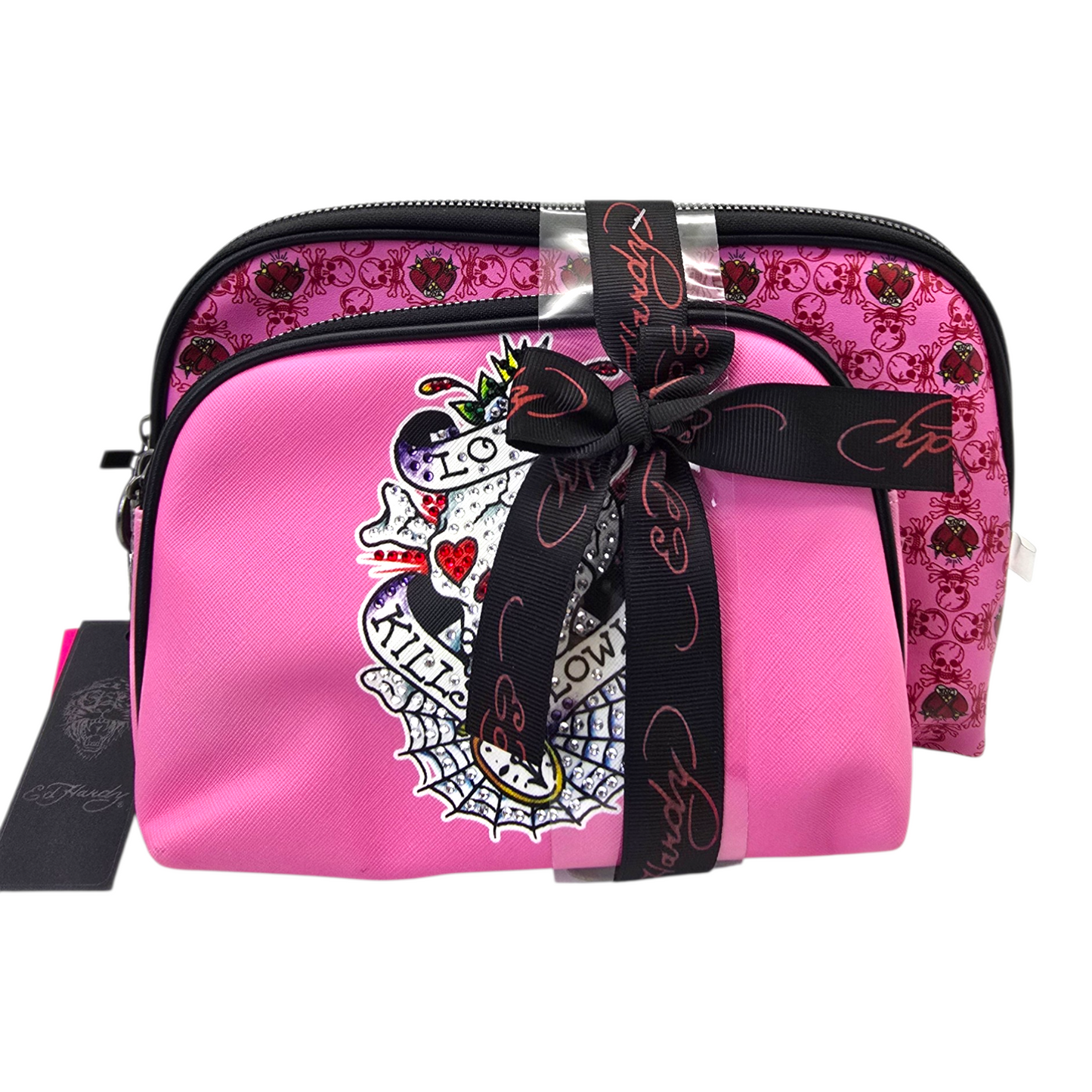 Set de 2 cosmetiqueras estuches bolsas Ed Hardy rosa con telaraña