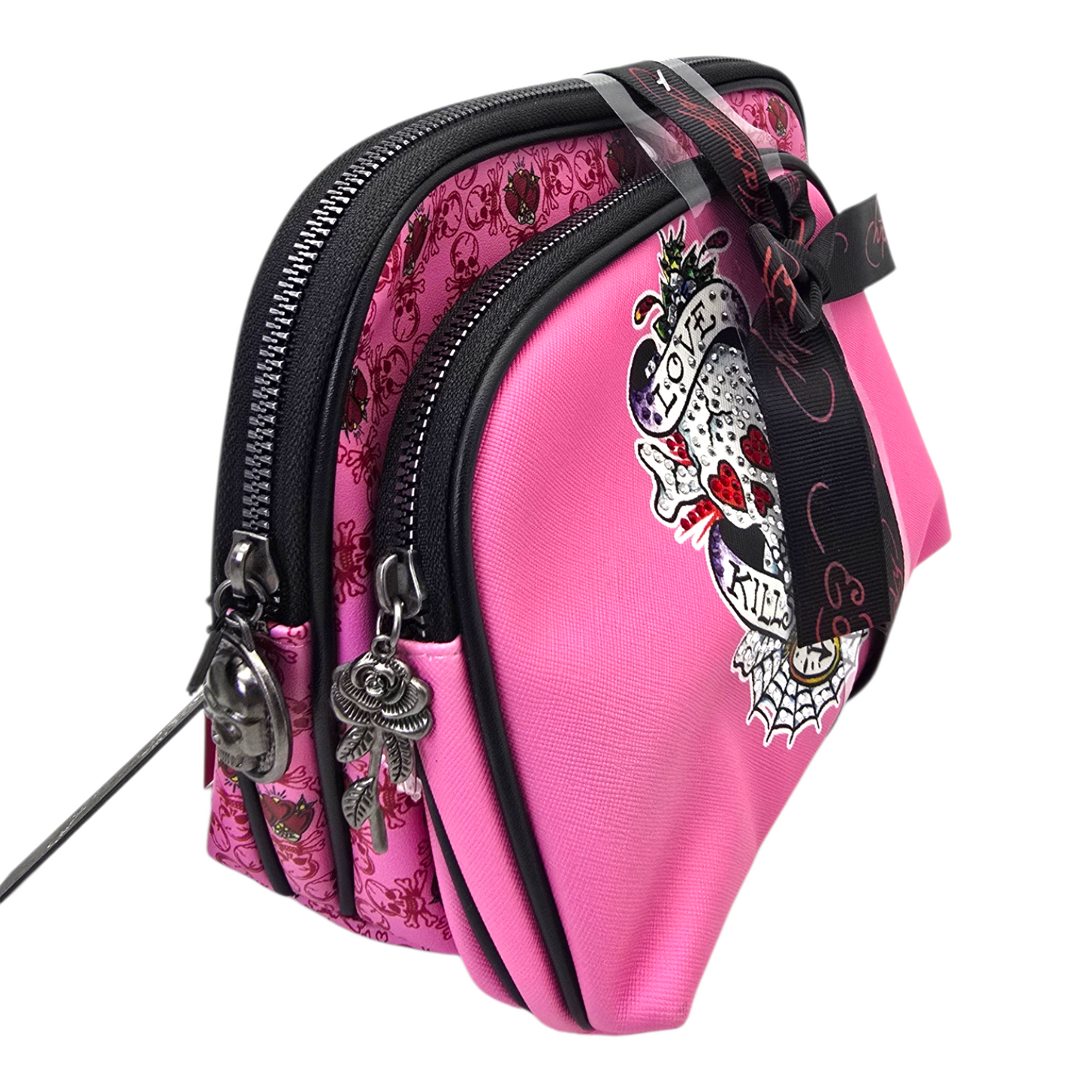 Set de 2 cosmetiqueras estuches bolsas Ed Hardy rosa con telaraña
