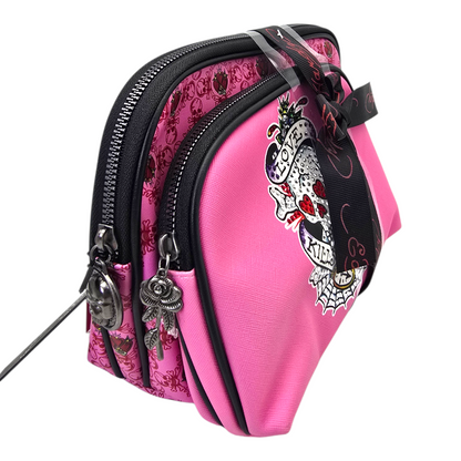 Set de 2 cosmetiqueras estuches bolsas Ed Hardy rosa con telaraña