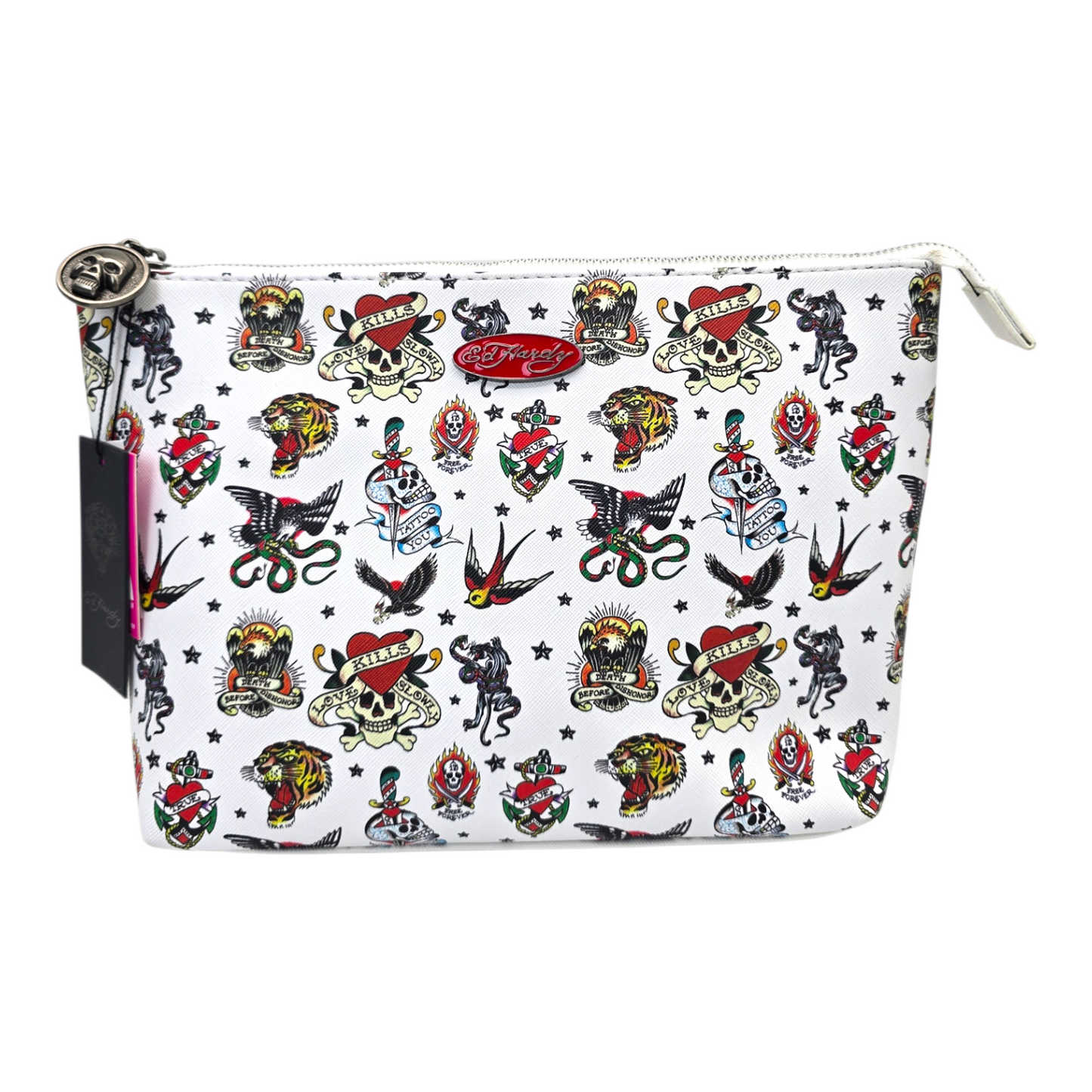 Pouch cosmetiquera Ed Hardy bolsa blanco tatuaje 32x21cm aprox