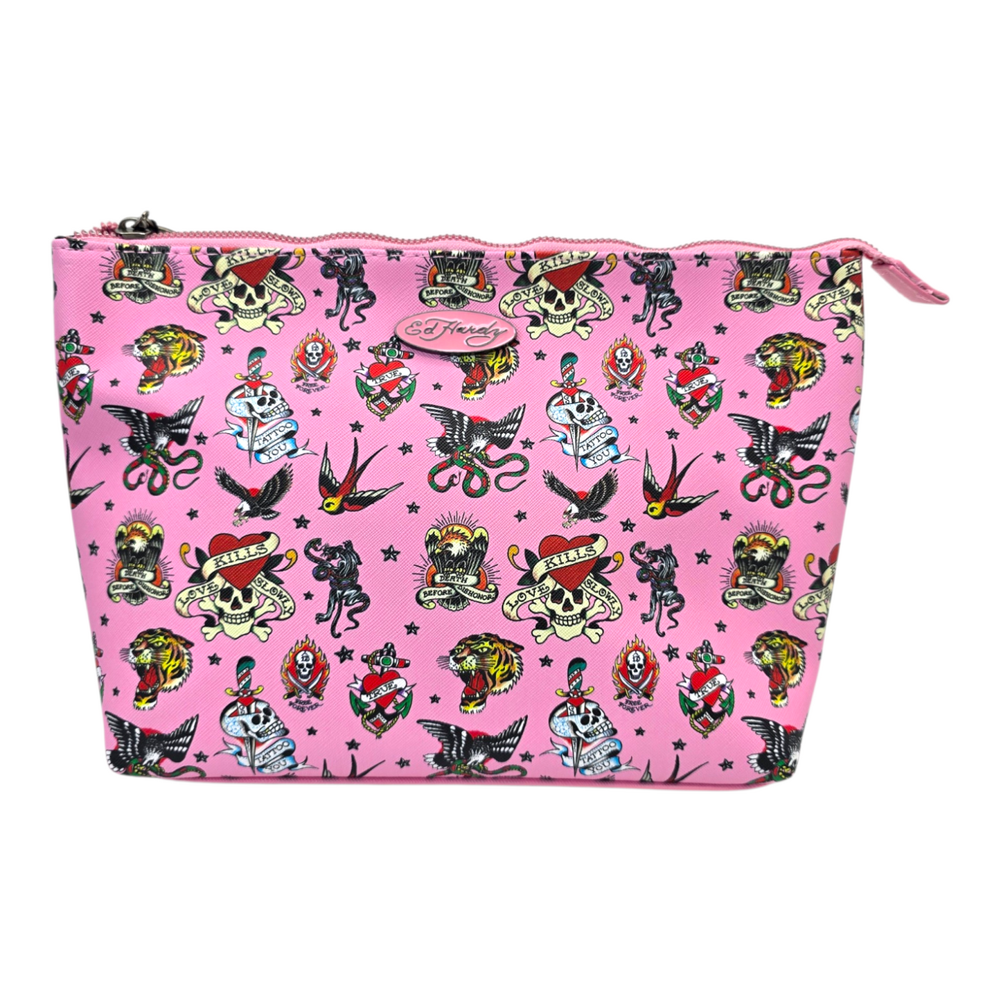Pouch cosmetiquera Ed Hardy bolsa rosa tatuaje 32x21cm aprox