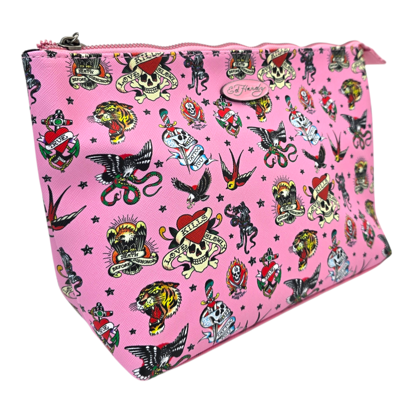 Pouch cosmetiquera Ed Hardy bolsa rosa tatuaje 32x21cm aprox