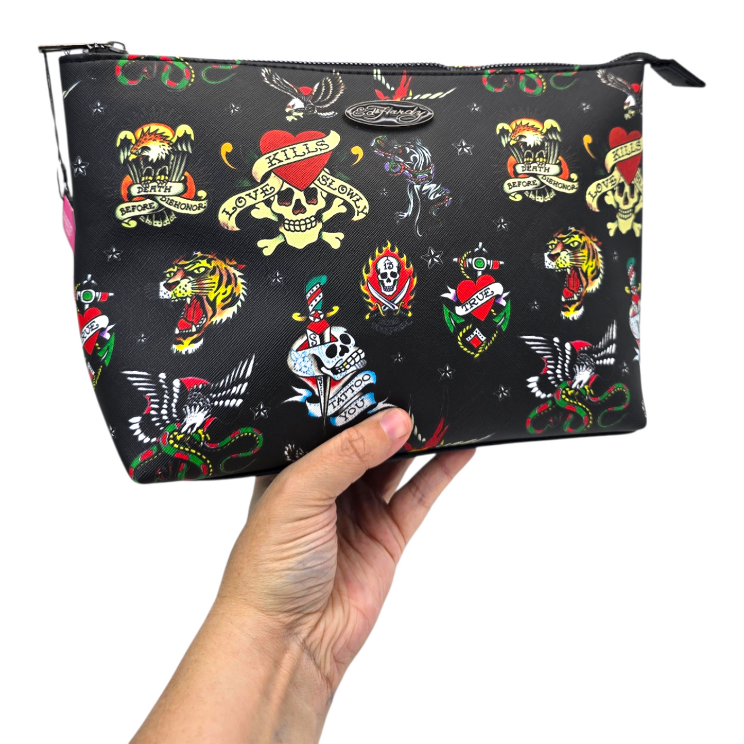 Pouch cosmetiquera Ed Hardy bolsa negro tatuaje 32x21cm aprox
