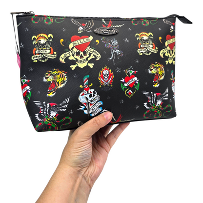 Pouch cosmetiquera Ed Hardy bolsa negro tatuaje 32x21cm aprox