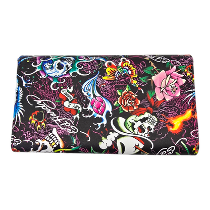 Cartera monedero negra Ed Hardy flor rosa