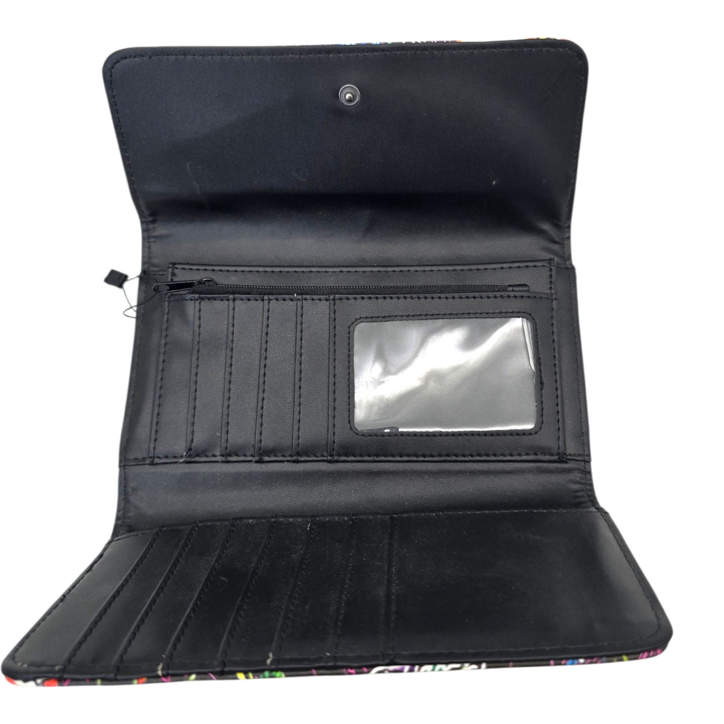 Cartera monedero negra Ed Hardy flor rosa