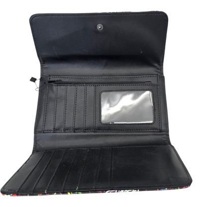 Cartera monedero negra Ed Hardy flor rosa