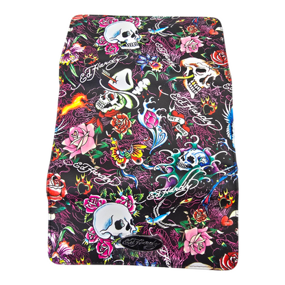 Cartera monedero negra Ed Hardy flor rosa