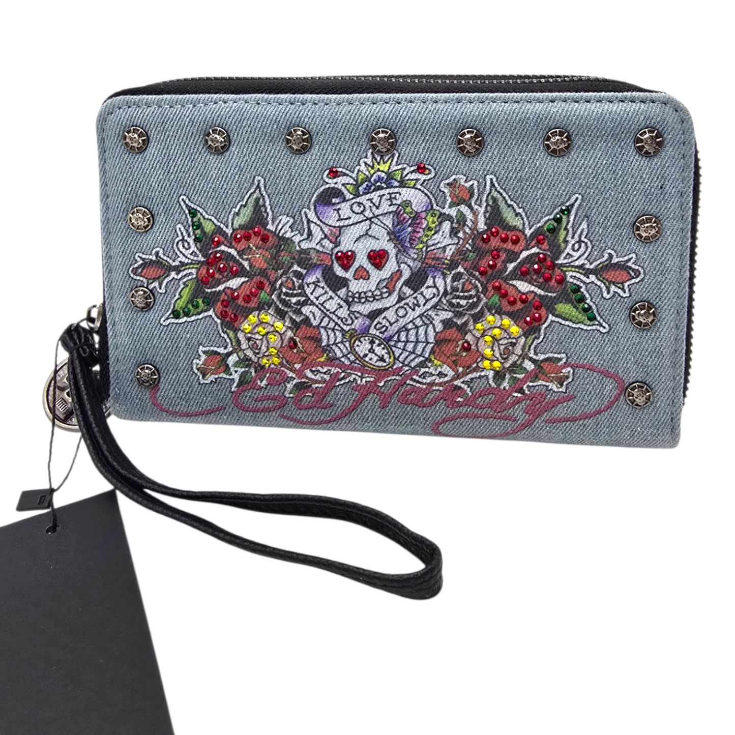 Cartera monedero doble mezclilla Ed Hardy telaraña