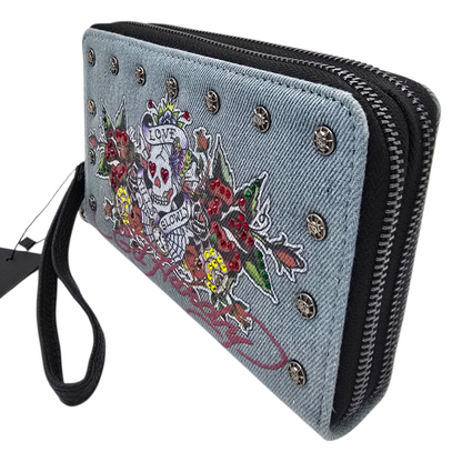 Cartera monedero doble mezclilla Ed Hardy telaraña