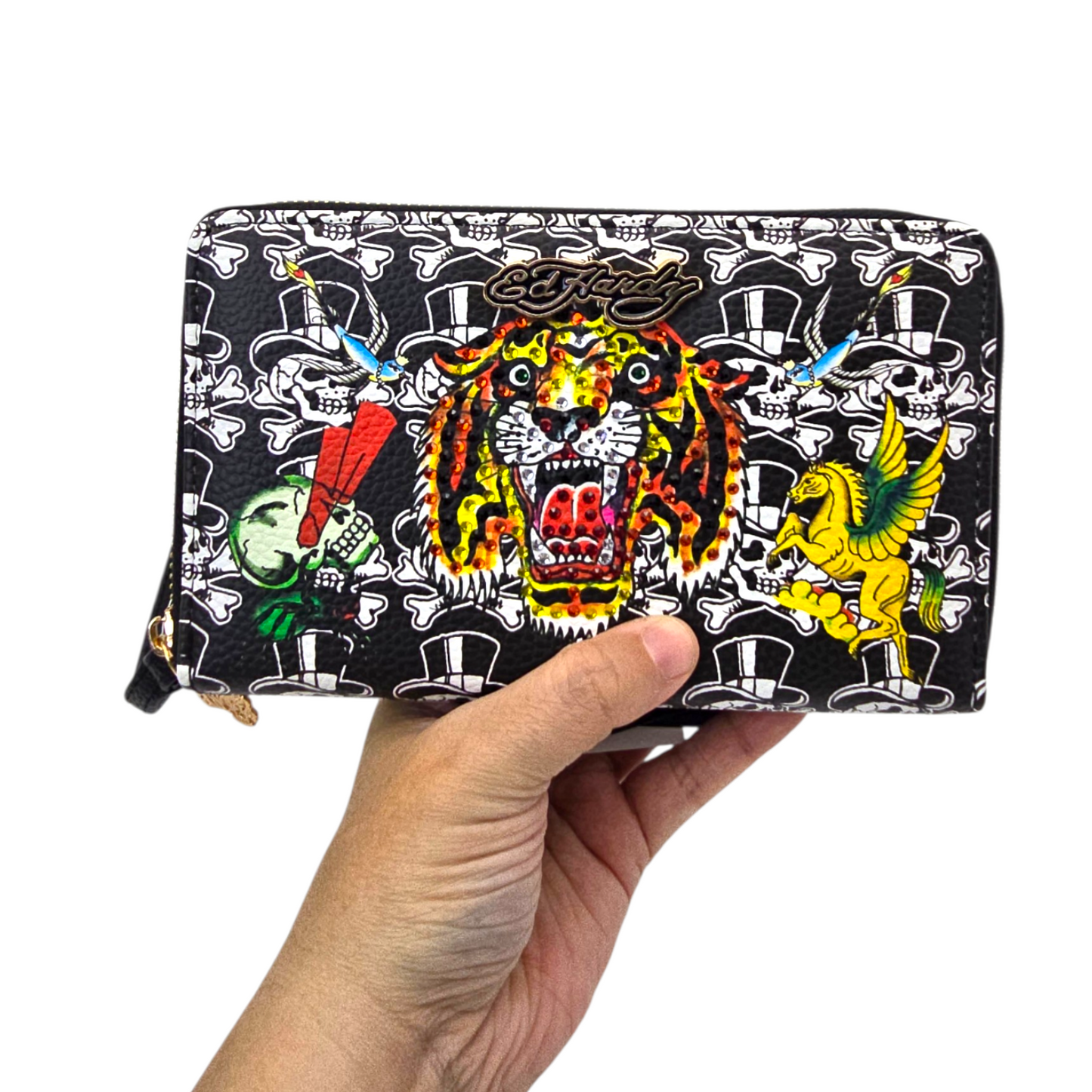 Cartera monedero doble Ed Hardy negra tigre