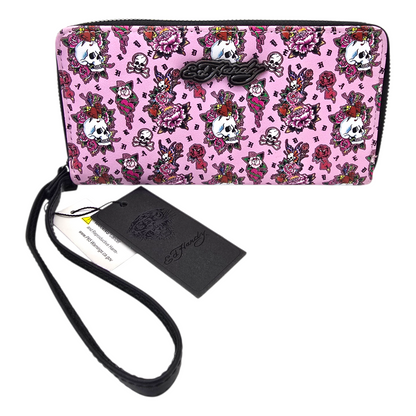 Cartera monedero Ed Hardy rosa acordeón