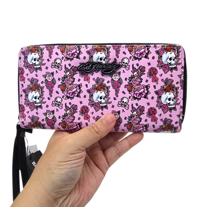 Cartera monedero Ed Hardy rosa acordeón