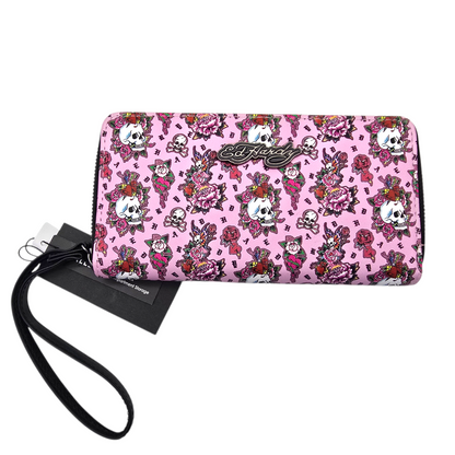 Cartera monedero Ed Hardy rosa acordeón