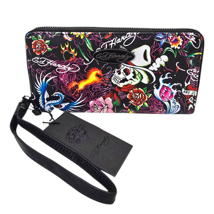 Cartera monedero Ed Hardy negra acordeón