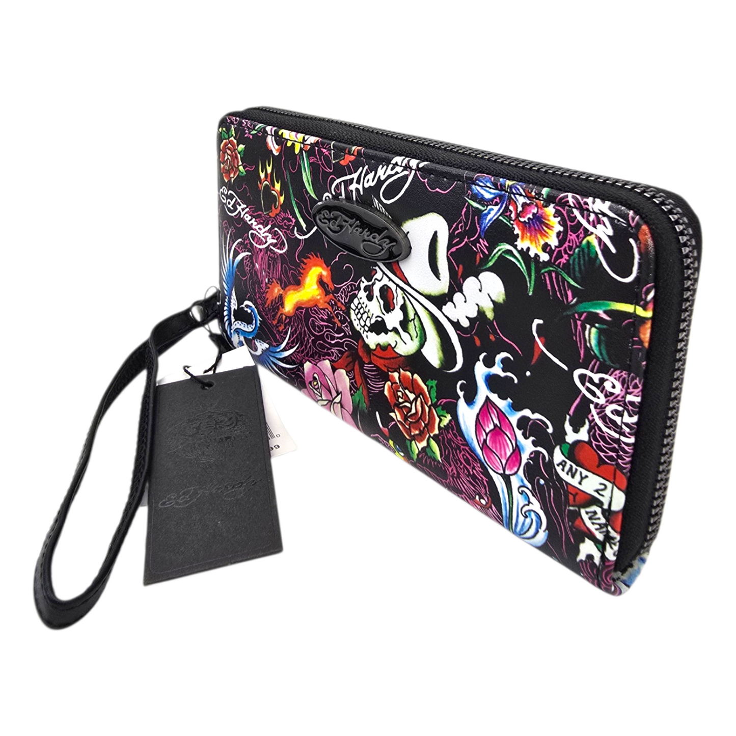 Cartera monedero Ed Hardy negra acordeón