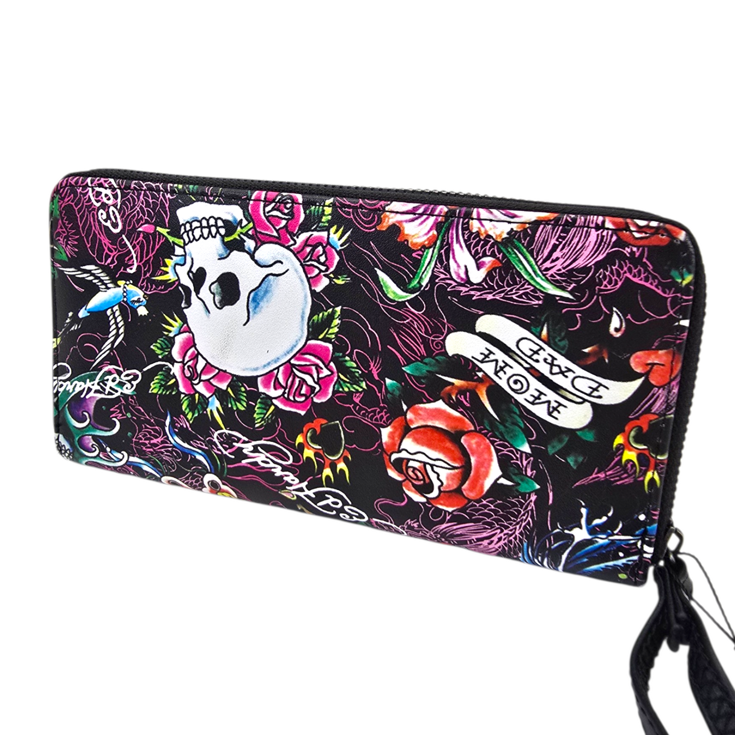Cartera monedero Ed Hardy negra acordeón