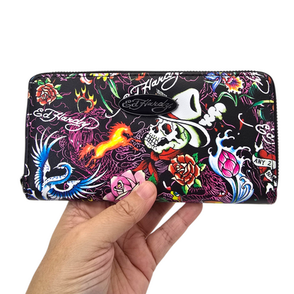 Cartera monedero Ed Hardy negra acordeón
