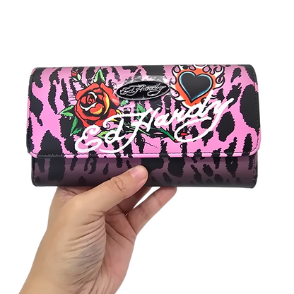 Cartera monedero animal print rosa trifold acordeón Ed Hardy