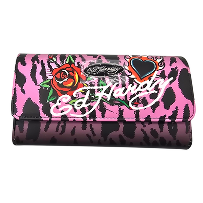 Cartera monedero animal print rosa trifold acordeón Ed Hardy