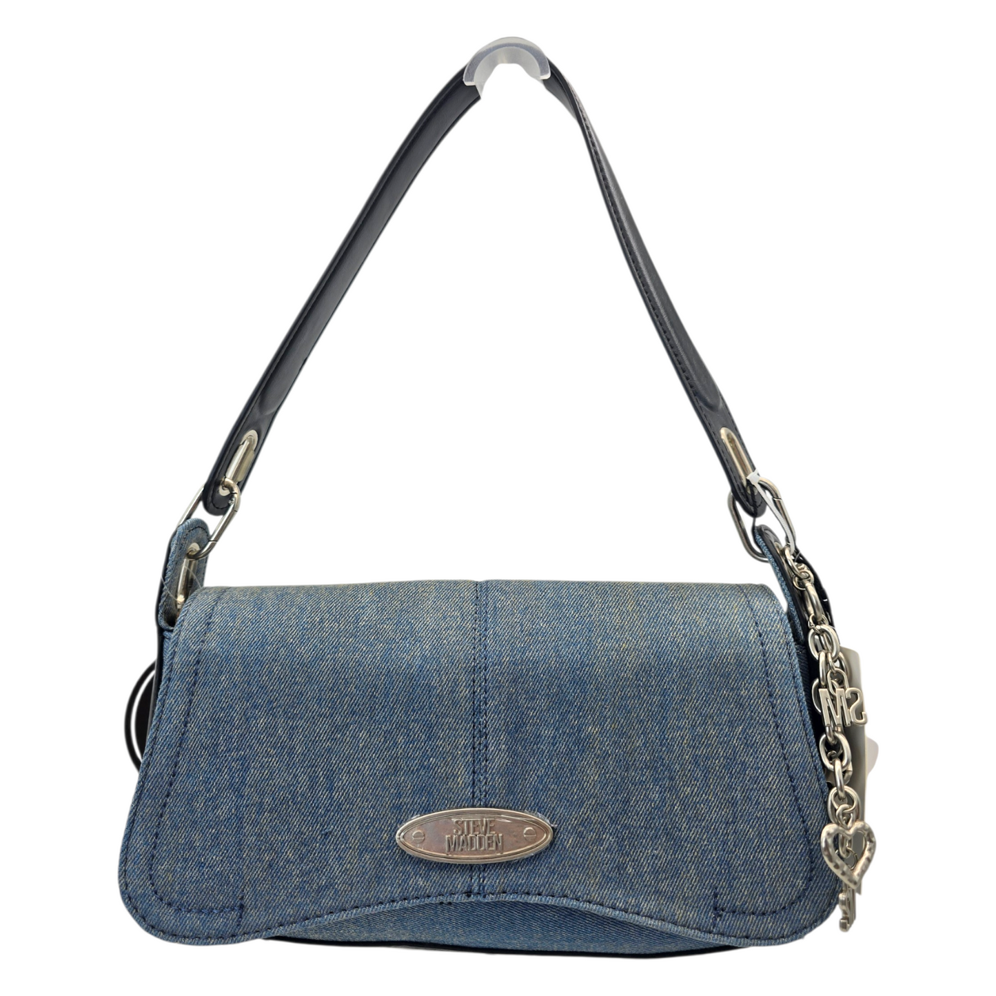 Bolsa de hombro Steve Madden retro mezclilla con charm 28x17cm aprox
