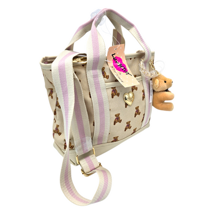 Bolso crossbody Betsey Johnson tipo mezclilla beige con osito 29x22cm aprox