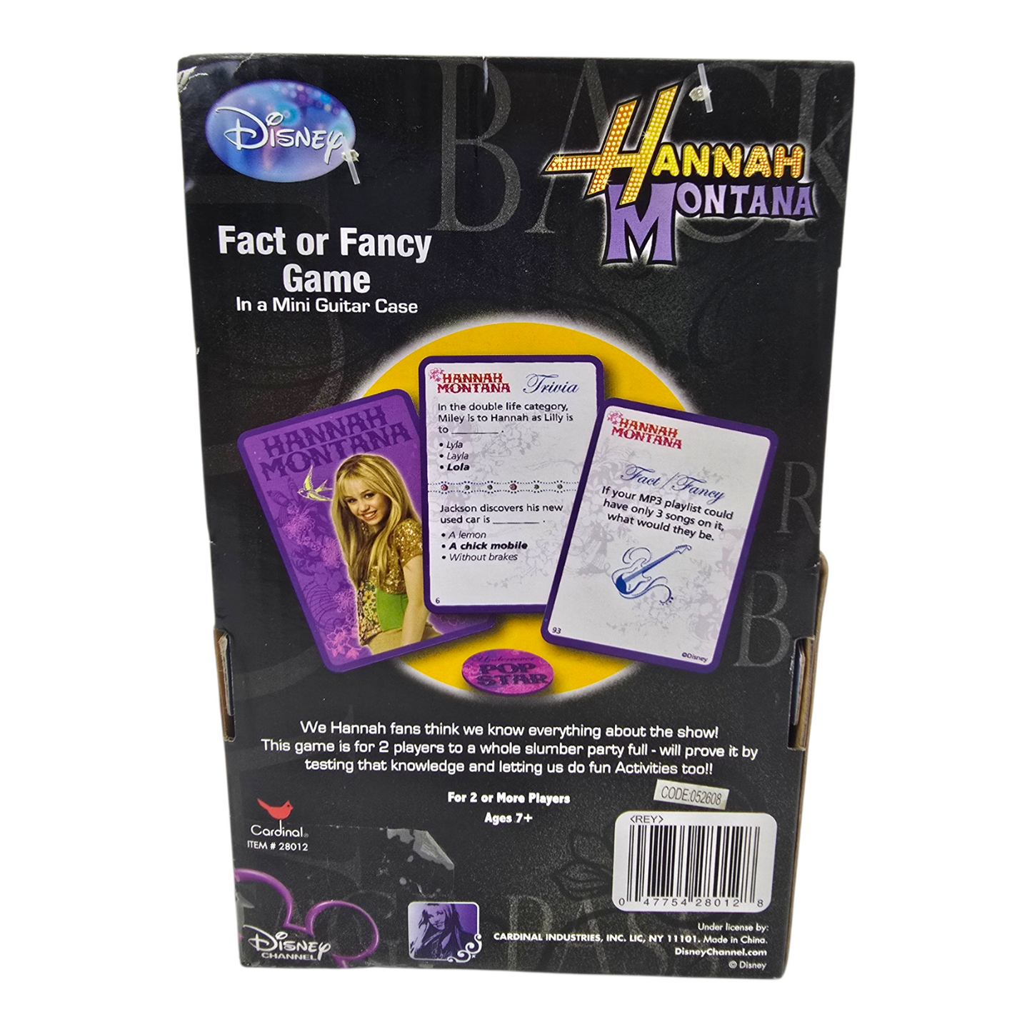 Hannah Montana juego de Mesa Fact or Fancy con estuche coleccionable vintage año
