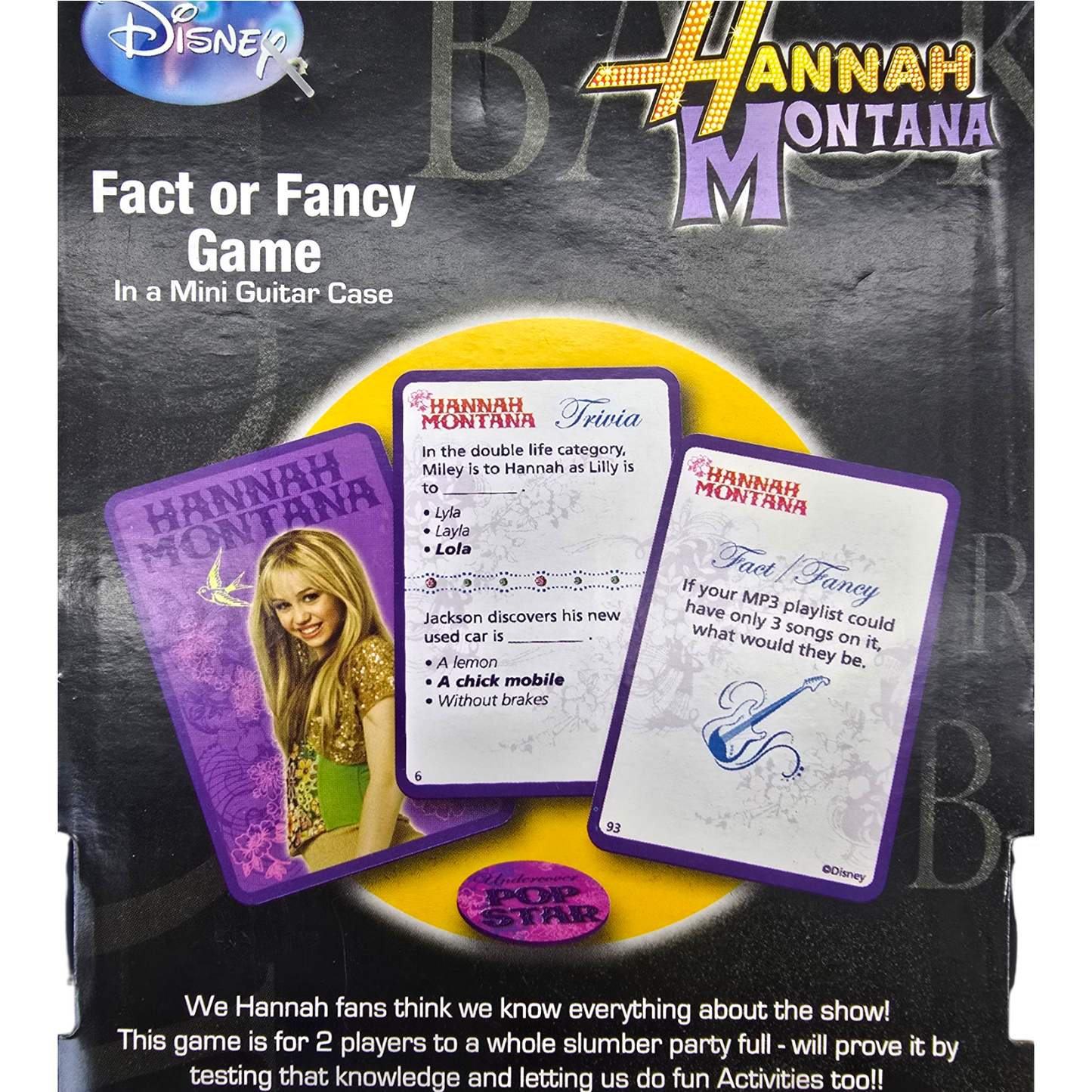 Hannah Montana juego de Mesa Fact or Fancy con estuche coleccionable vintage año