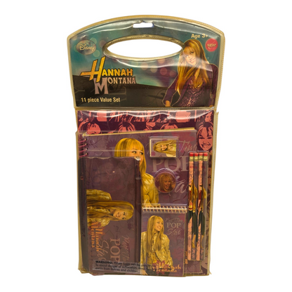 Años 2000s Hannah Montana set de Papelería acetato amarillento roto debilitado Por sol(ya se está deshaciendo el empaque 😅 )