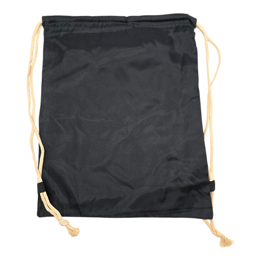 Bolsa de cuerda tipo saco Rebelde RBD loneta (sálvame del olvido, sálvame de la soledad) 44x34cm aprox negra con autógrafos