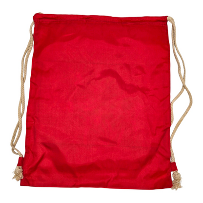 Bolsa de cuerda tipo saco Rebelde RBD loneta (sálvame del olvido, sálvame de la soledad) 44x34cm aprox rojo con escudo