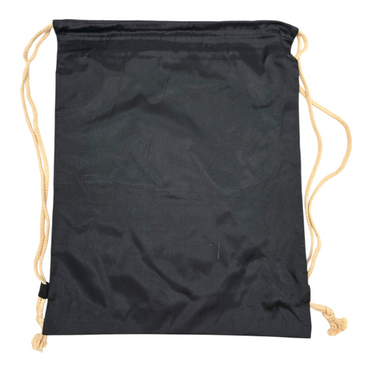 Bolsa de cuerda tipo saco Rebelde RBD loneta (sálvame del olvido, sálvame de la soledad) 44x34cm aprox negro con escudo