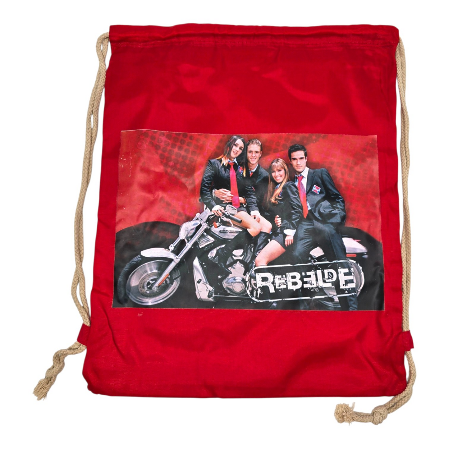 Bolsa de cuerda tipo saco Rebelde RBD loneta (sálvame del olvido, sálvame de la soledad) 44x34cm aprox rojo moto