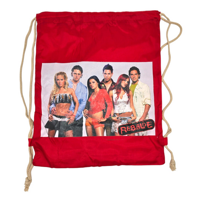 Bolsa de cuerda tipo saco Rebelde RBD loneta (sálvame del olvido, sálvame de la soledad) 44x34cm aprox roja pose