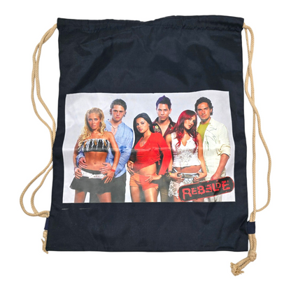 Bolsa de cuerda tipo saco Rebelde RBD loneta (sálvame del olvido, sálvame de la soledad) 44x34cm aprox azul pose