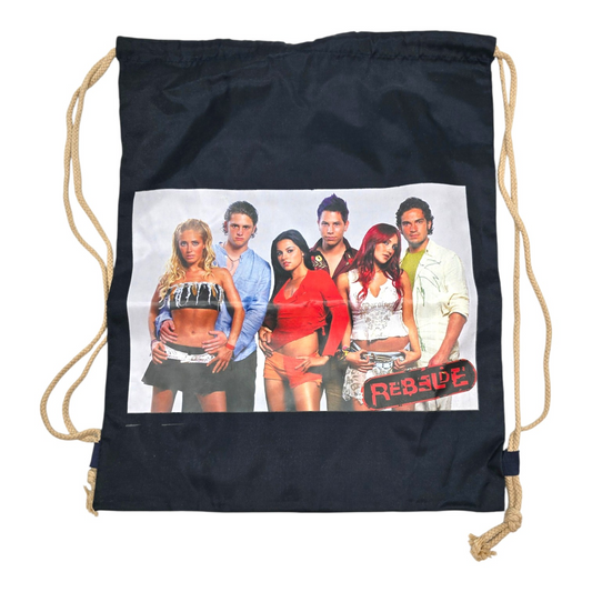 Bolsa de cuerda tipo saco Rebelde RBD loneta (sálvame del olvido, sálvame de la soledad) 44x34cm aprox azul pose
