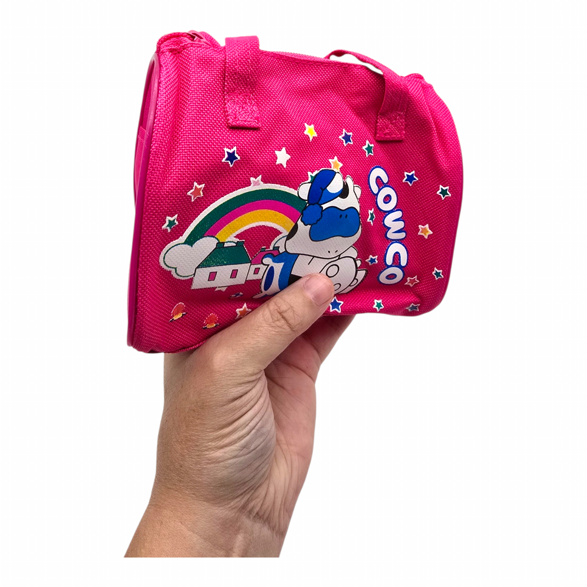 Bolsita vintage Cowco Gusanito azul genérico vaca 16x14cm aprox fucsia