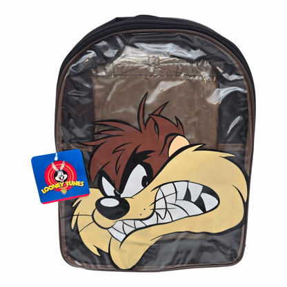 Mochila Backpack transparente Demonio de Tasmania vinil vintage 39x29 cms aprox