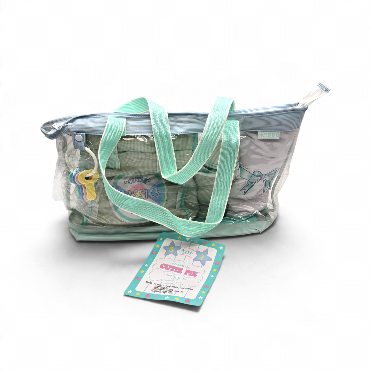Set de Pañalera Vintage Cutie Pie 5 Piezas Nueva, ligero cambio de color por sol