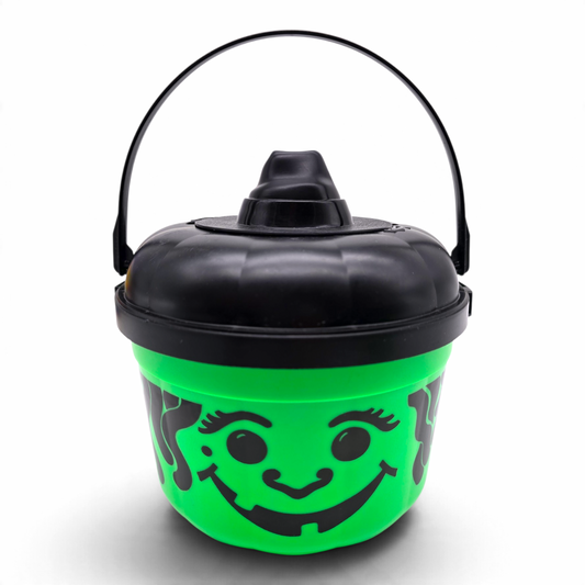 Cubeta McDonald's Happy Meal Vintage 💕 Pre-Loved Segunda Mano Boo Bucket / Pail Bruja Neón con Tapa Negra y Copete #47