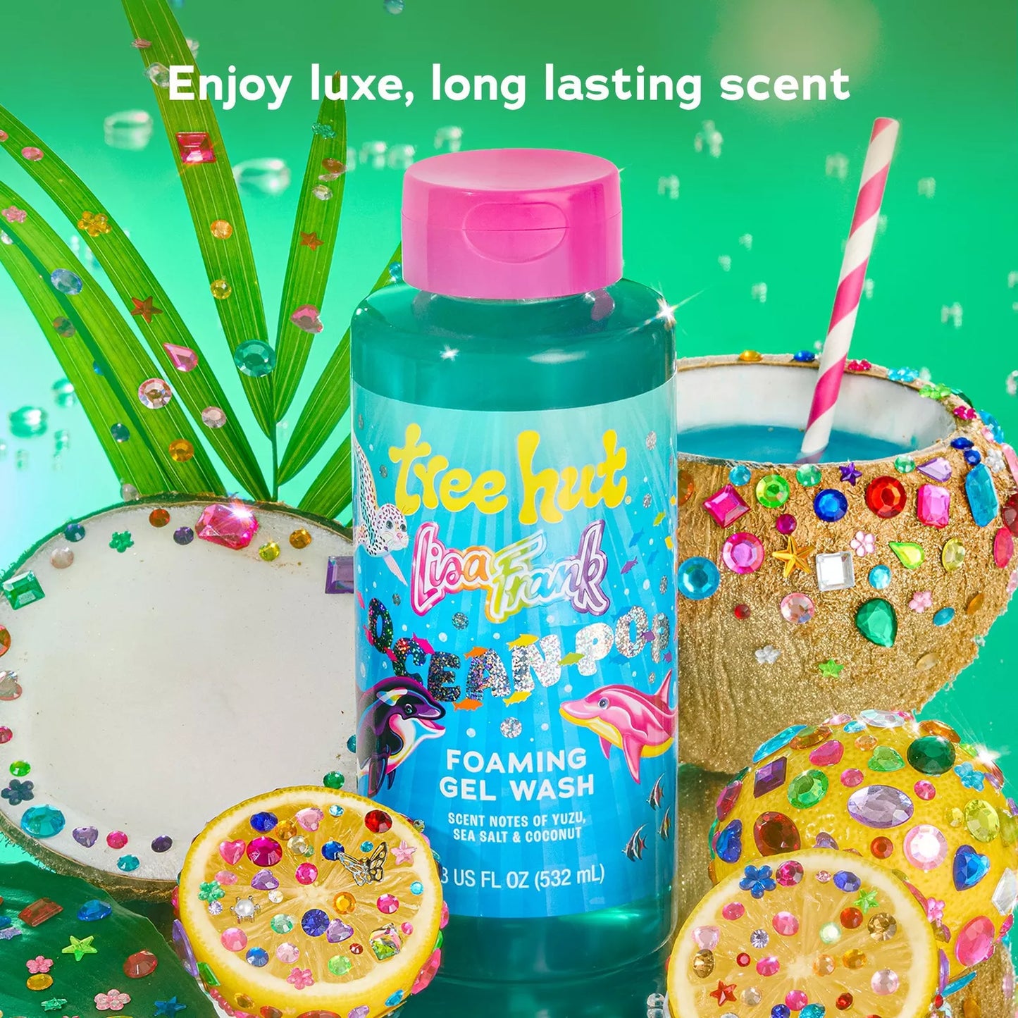 Tree Hut Lisa Frank Body wash Ocean Pop Yuzu, sal de Mar, Coco