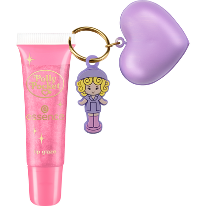 Polly Pocket Essence make up Brillo labial brillante con fragancia afrutada y llavero con squishy Rosa