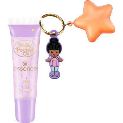 Polly Pocket Essence make up Brillo labial brillante con fragancia afrutada y llavero con squishy lila