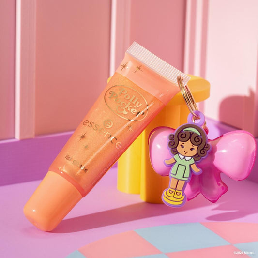 Polly Pocket Essence make up Brillo labial brillante con fragancia afrutada y llavero con squishy Naranja