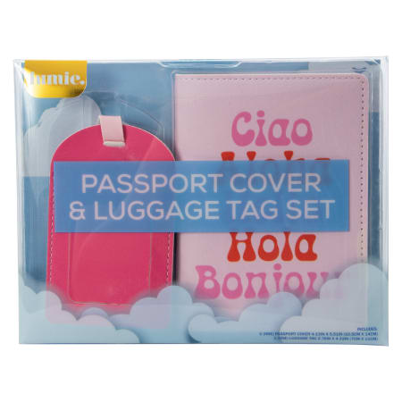 Set de viaje funda para pasaporte y name tag para equipaje