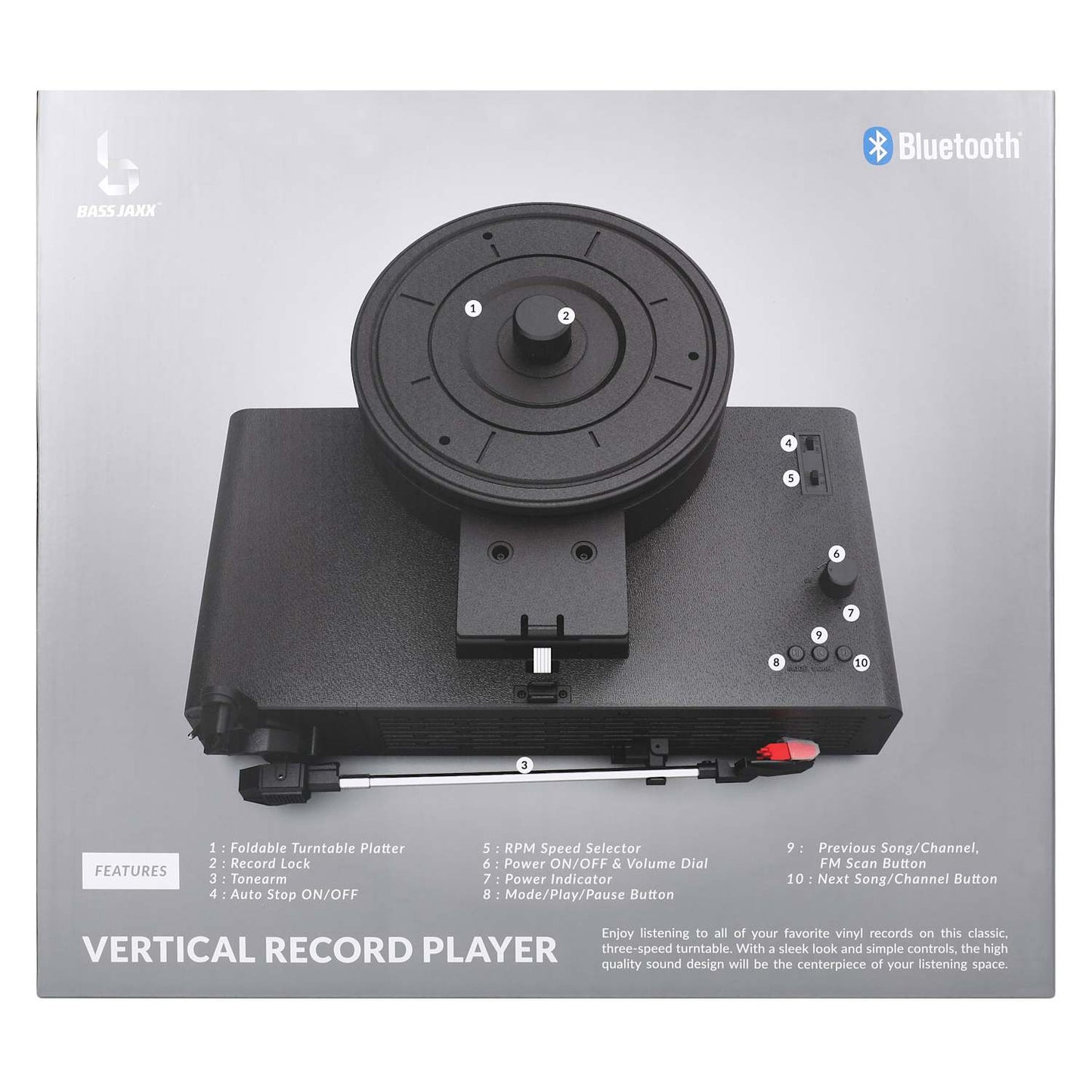 Tornamesa Reproductor vetrical de discos de Acetato Vinyl super retro Bluetooth con FM