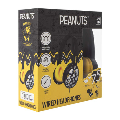 Audífonos alámbricos Snoopy Peanuts 75 aniversario Negro entrada jack 3.5mm ajustables