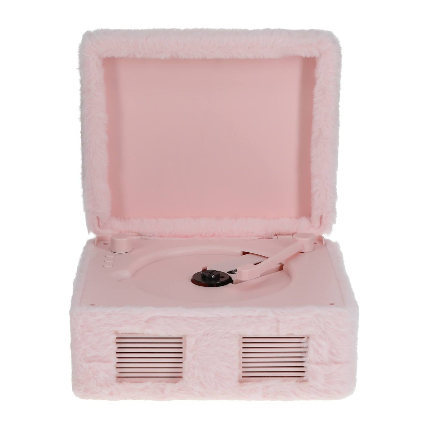 Reproductor de CD con bocinas retro forrado en peluche y también reproduce radio y Bluetooth. Cualquier dispositivo. 21x16x12 aprox
