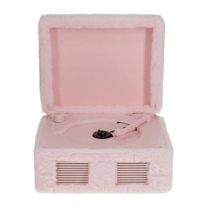 Reproductor de CD con bocinas retro forrado en peluche y también reproduce radio y Bluetooth. Cualquier dispositivo. 21x16x12 aprox
